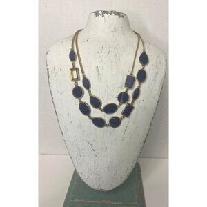 Statement Gold & Blue Double-Strand Necklace With Geometric Stones